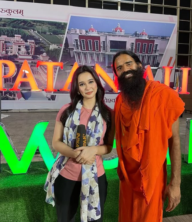 Shrutika Singh with Baba Ramdev at India TV Studio